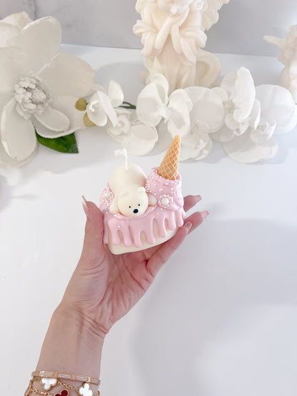 Decorative Small Polar Bear Cake Candle (Pink)