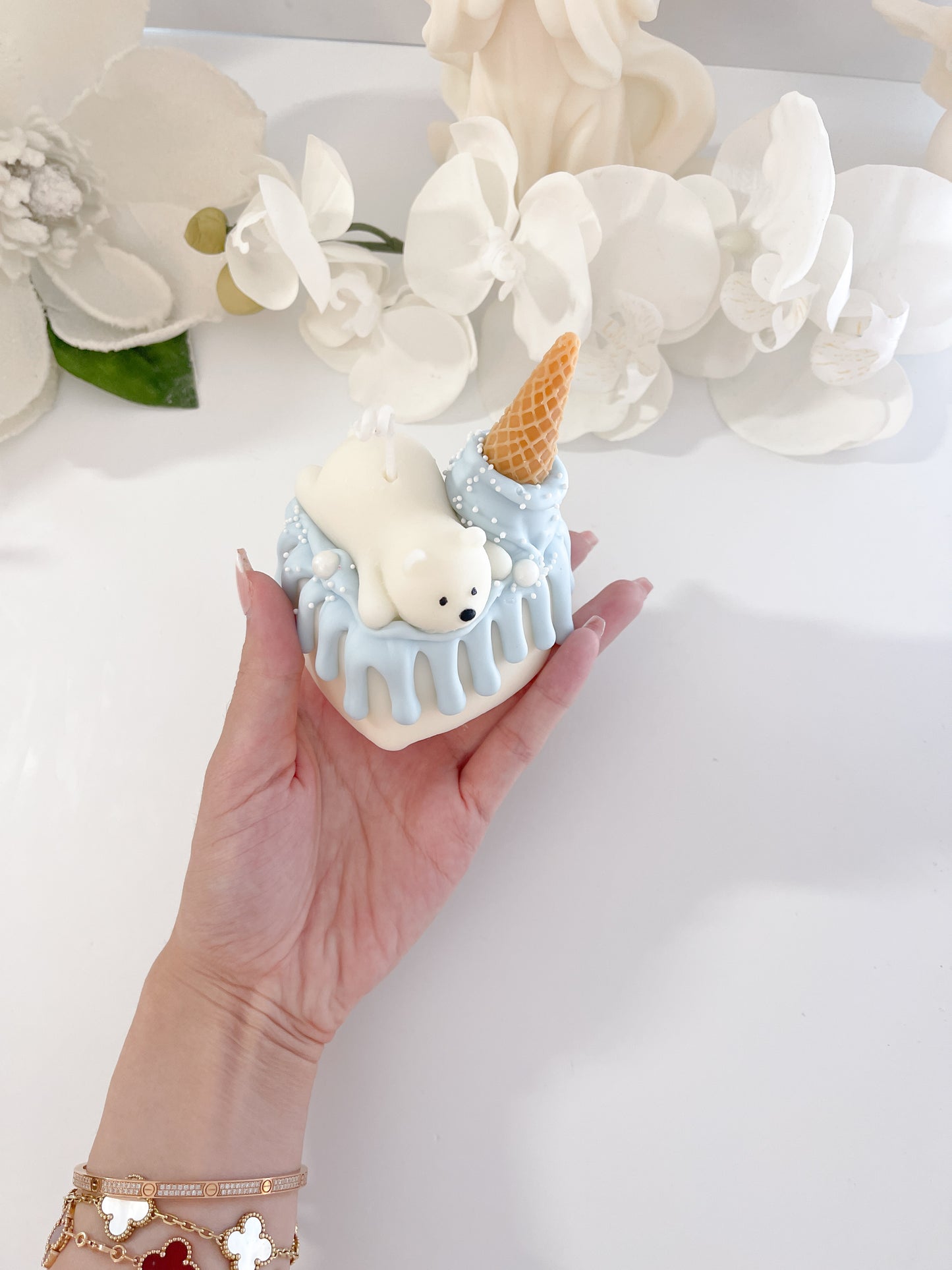 Decorative Small Polar Bear Cake Candle (Blue)