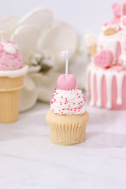 Decorative Mini Cupcake Candle (Pink Cherry)