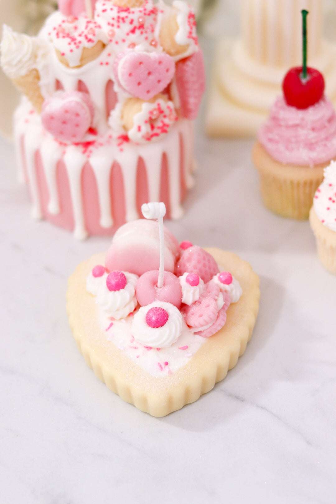 Decorative Heart Shaped Tart Dessert Candle (Pink)