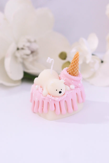 Decorative Small Polar Bear Cake Candle (Pink)