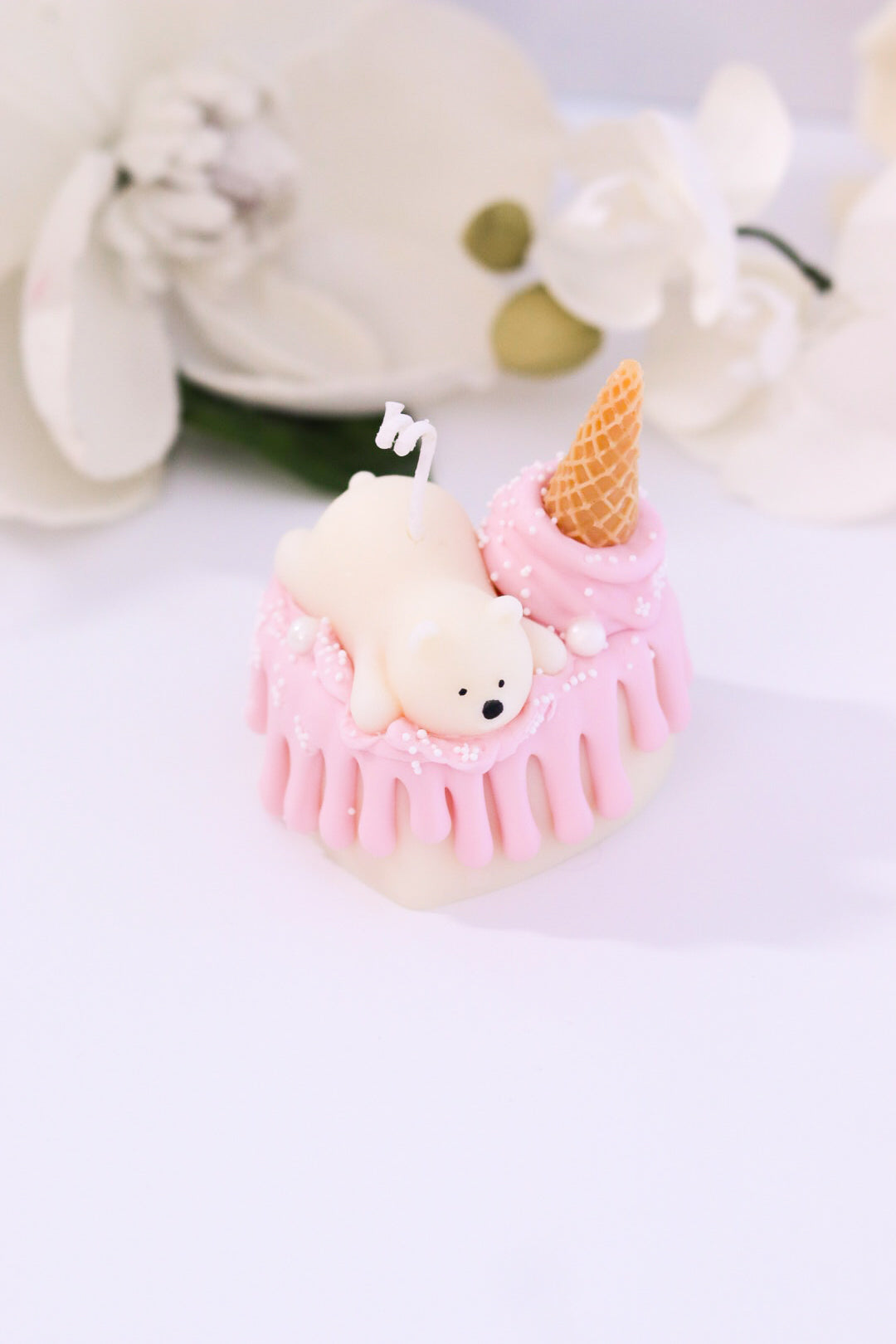 Decorative Small Polar Bear Cake Candle (Pink)