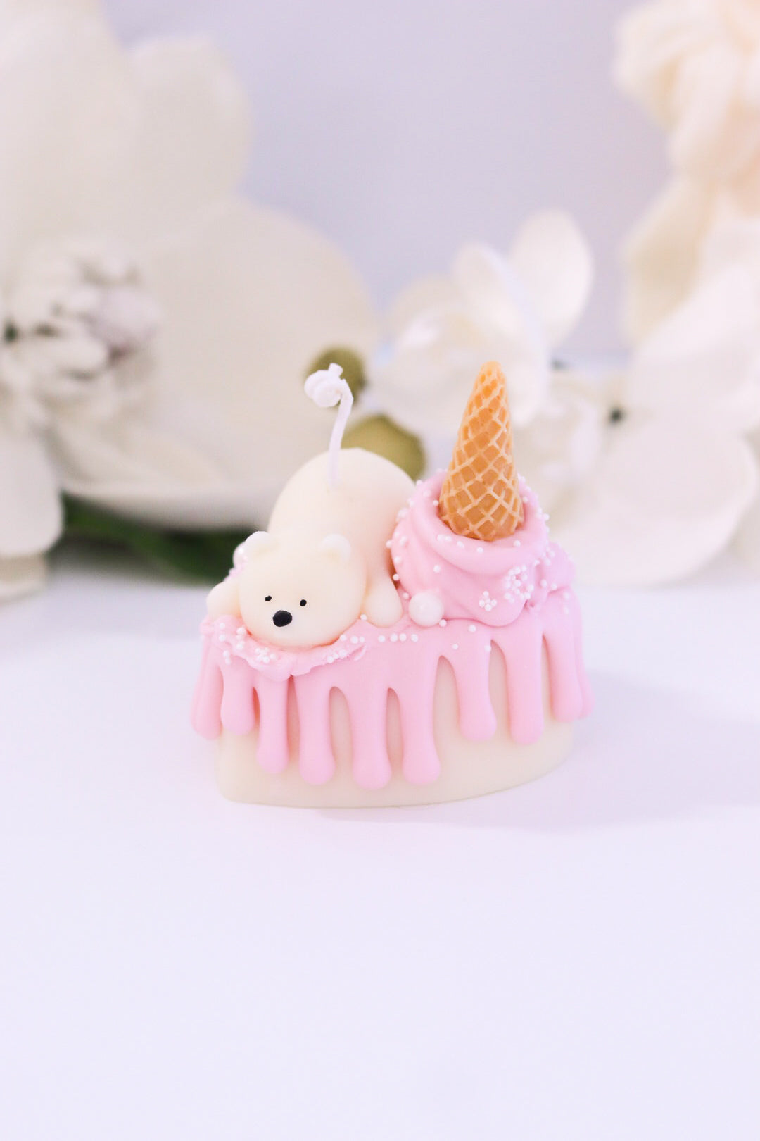 Decorative Small Polar Bear Cake Candle (Pink)