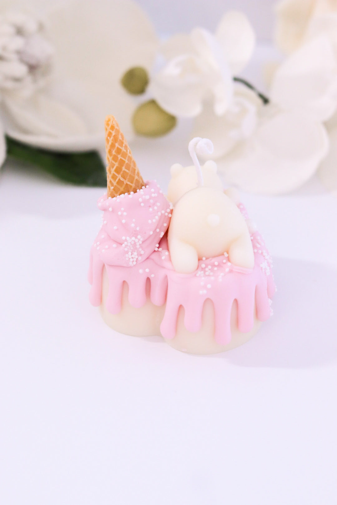 Decorative Small Polar Bear Cake Candle (Pink)