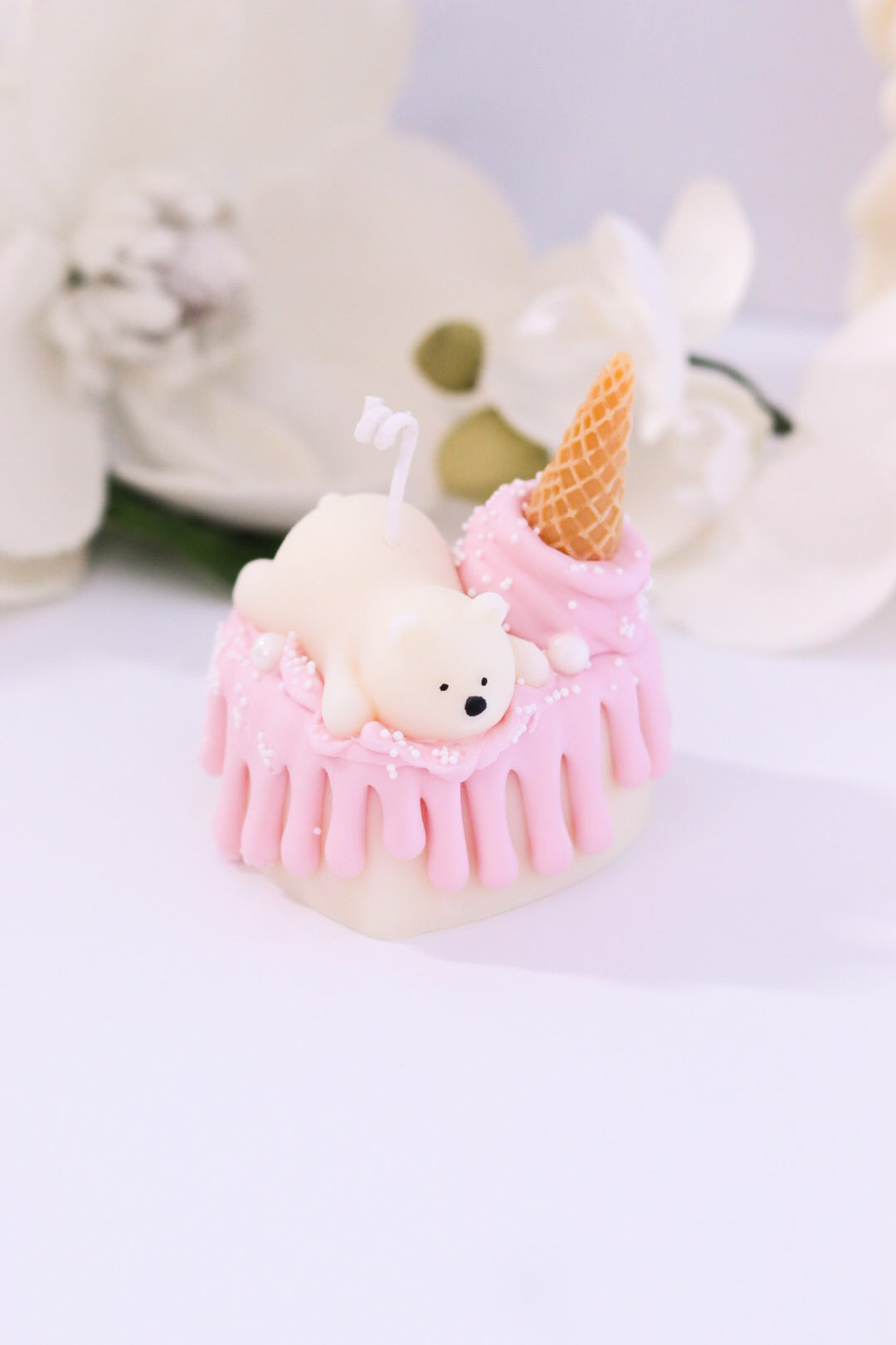 Decorative Small Polar Bear Cake Candle (Pink)