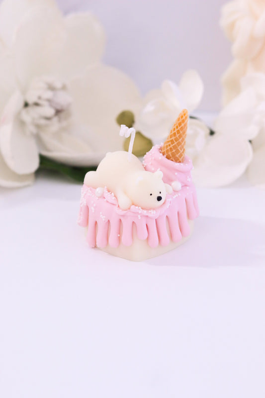 Decorative Small Polar Bear Cake Candle (Pink)