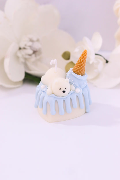 Decorative Small Polar Bear Cake Candle (Blue)