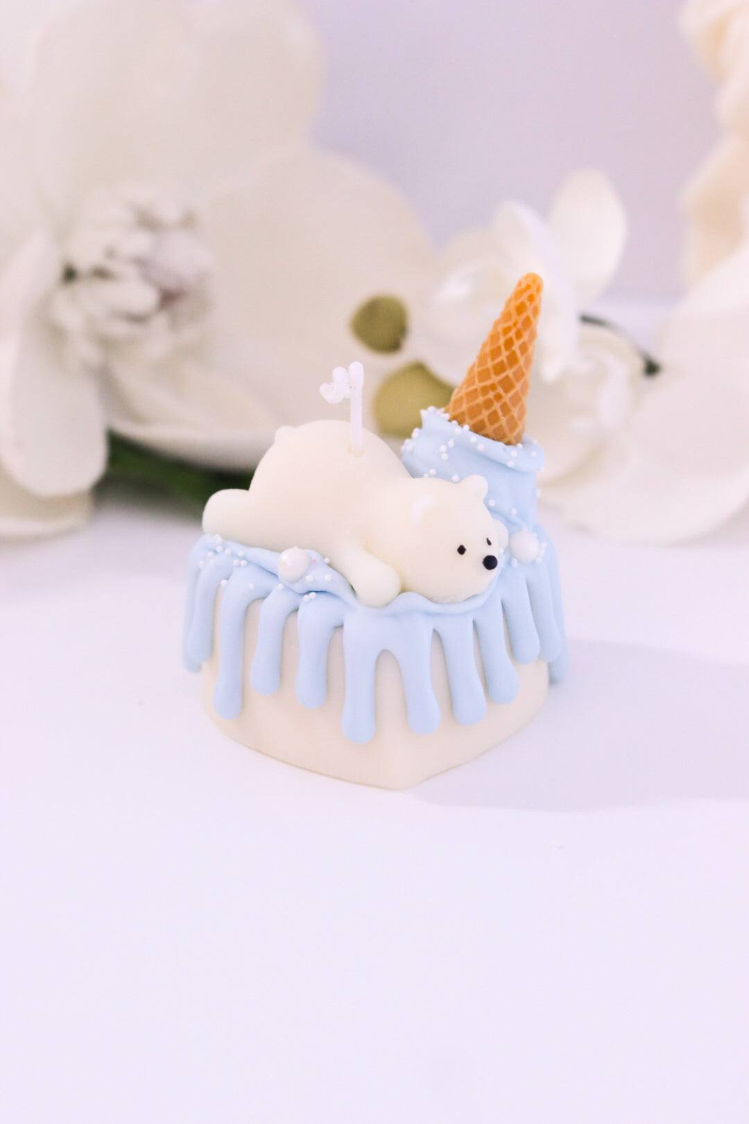 Decorative Small Polar Bear Cake Candle (Blue)