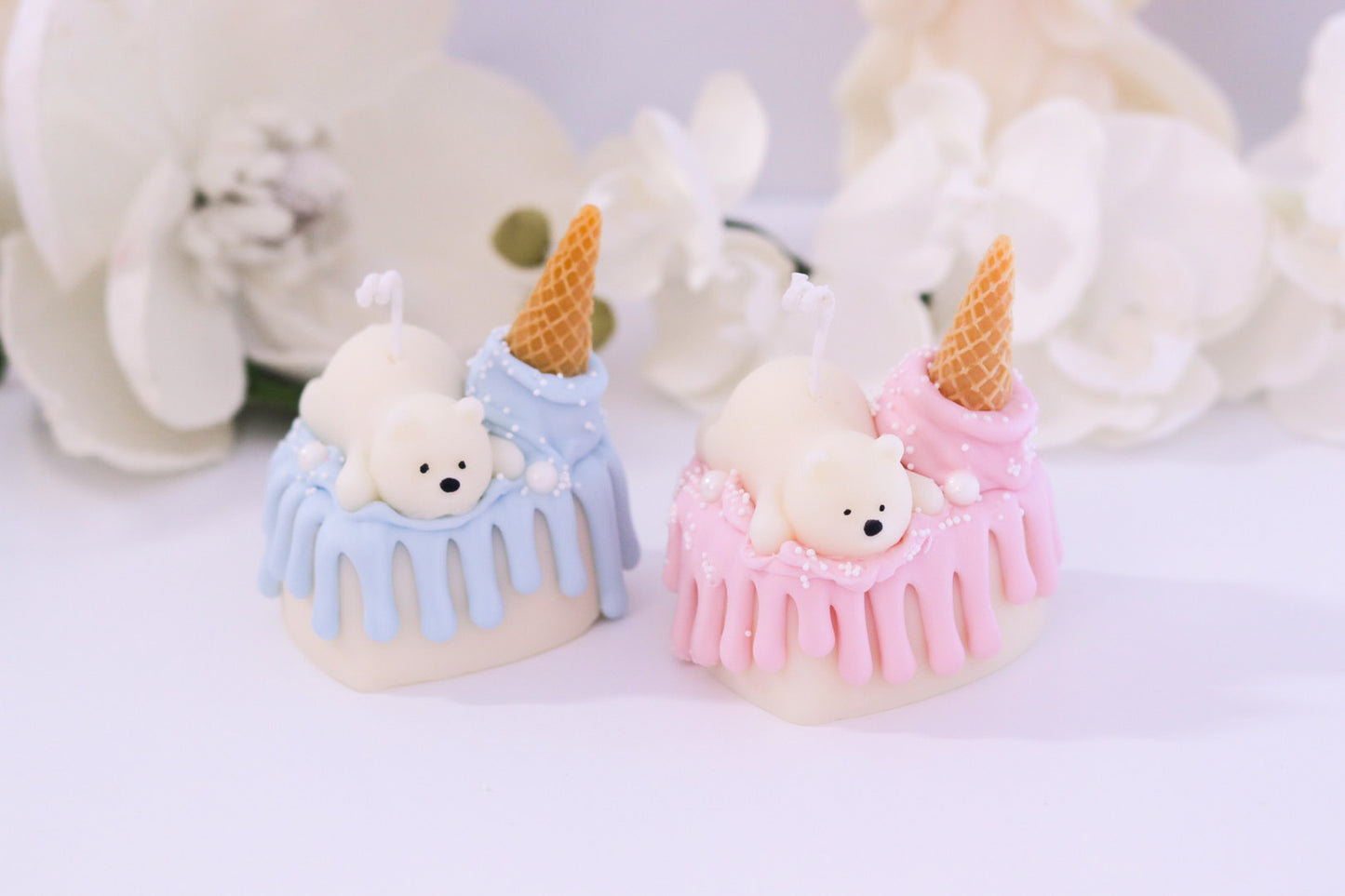 Decorative Small Polar Bear Cake Candle (Pink)