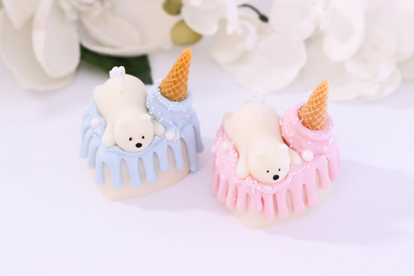 Decorative Small Polar Bear Cake Candle (Pink)