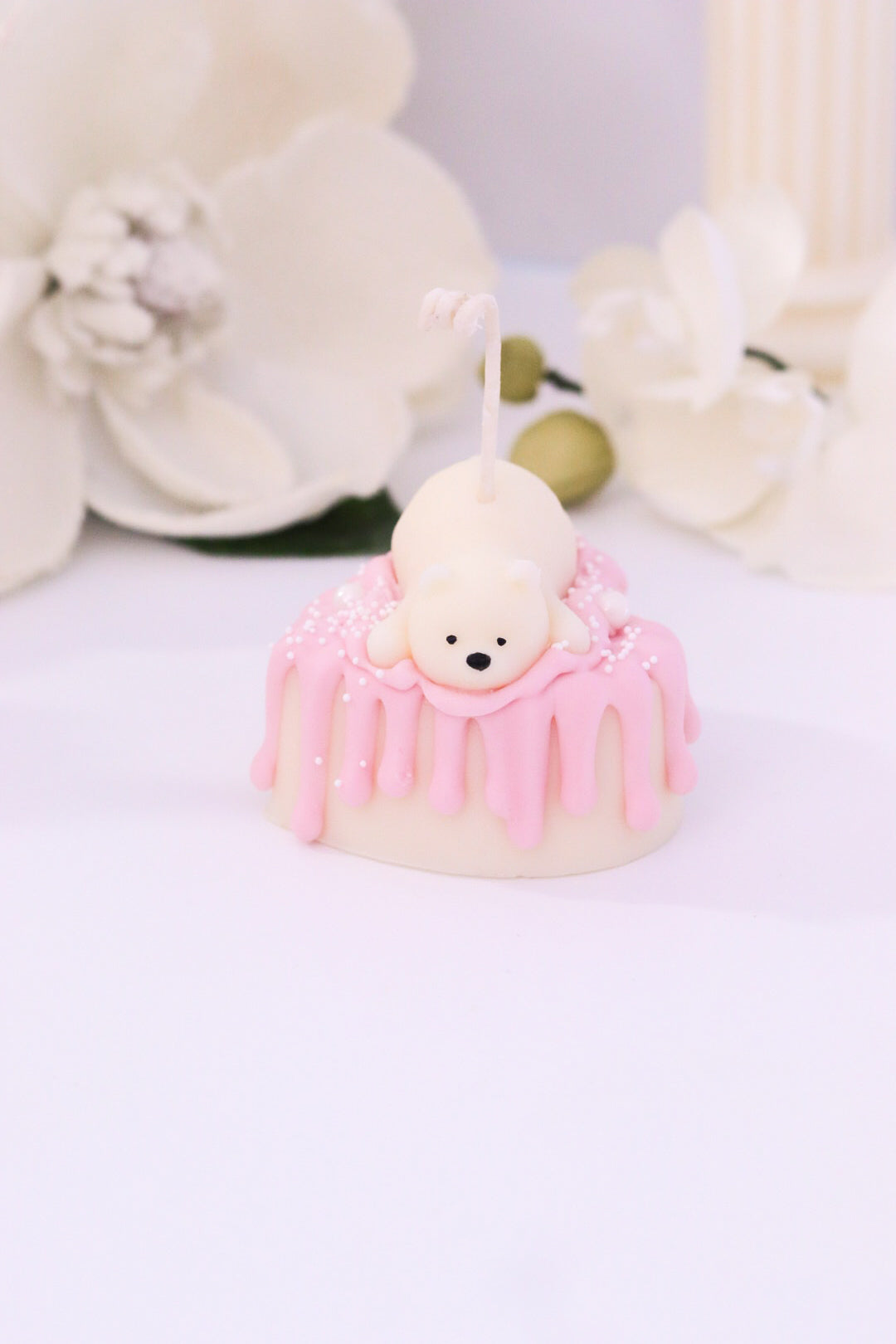 Decorative Small Polar Bear Cake Candle (Pink)