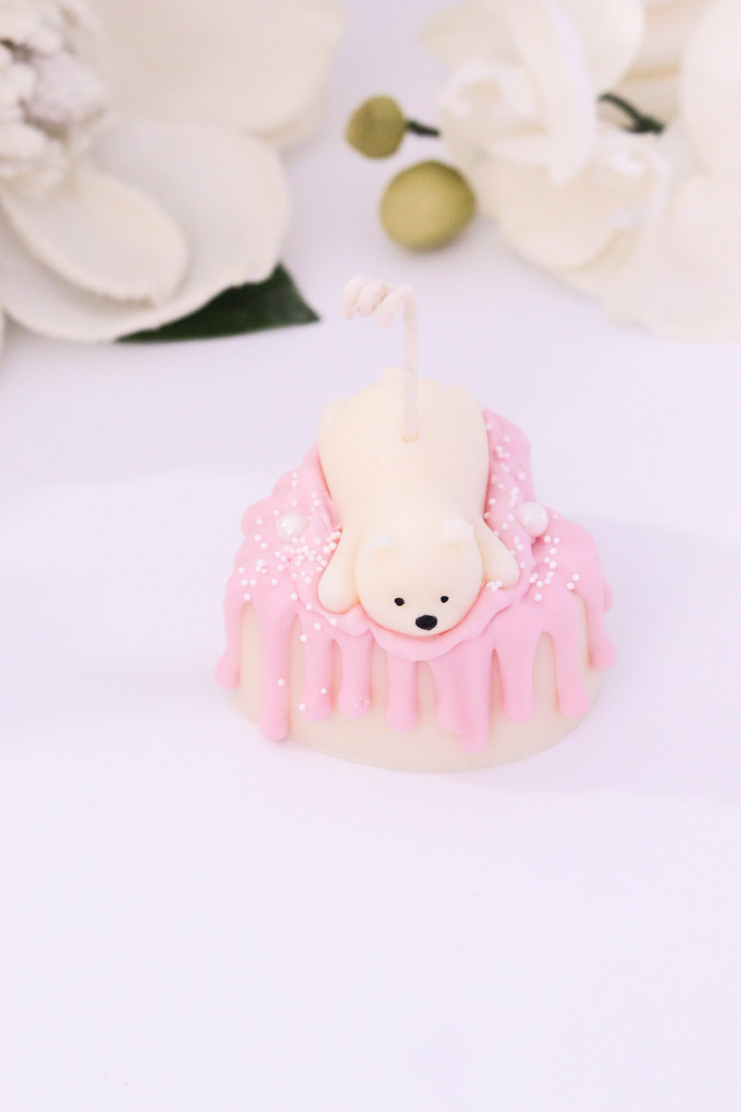 Decorative Small Polar Bear Cake Candle (Pink)