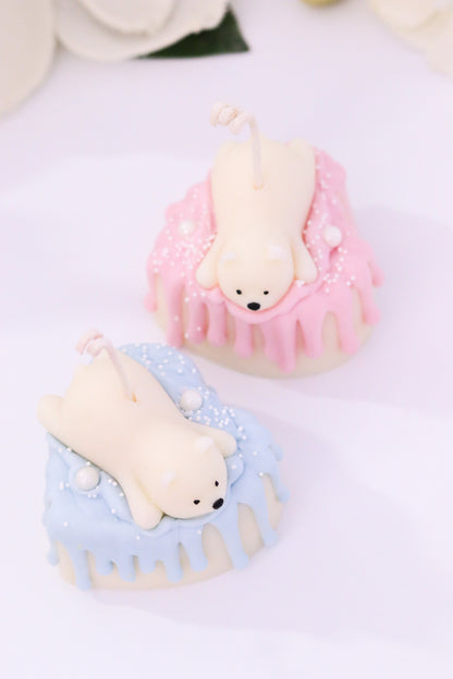 Decorative Small Polar Bear Cake Candle (Pink)