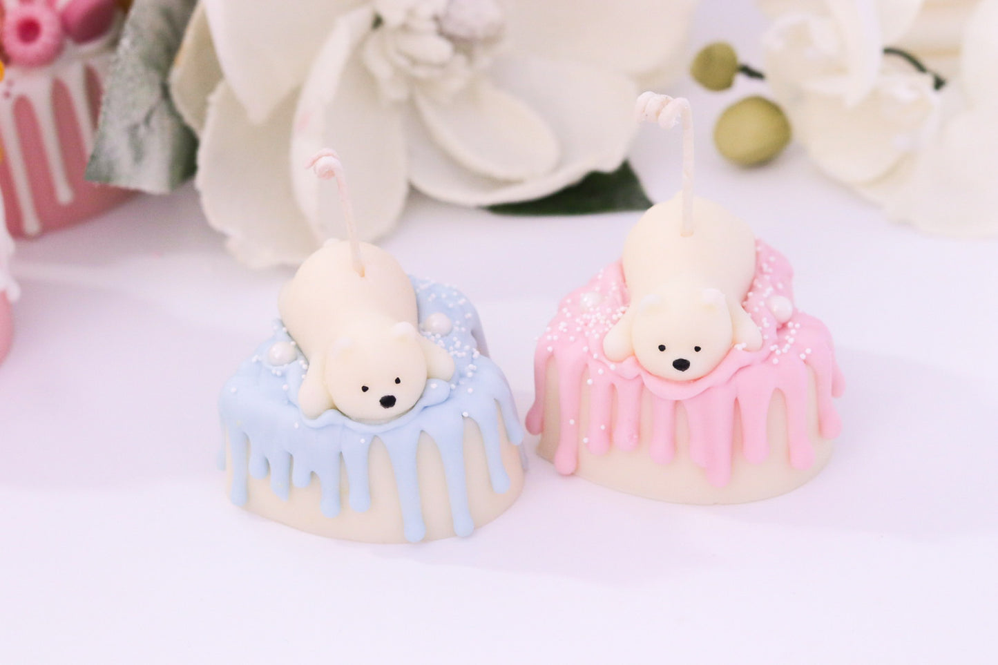 Decorative Small Polar Bear Cake Candle (Pink)