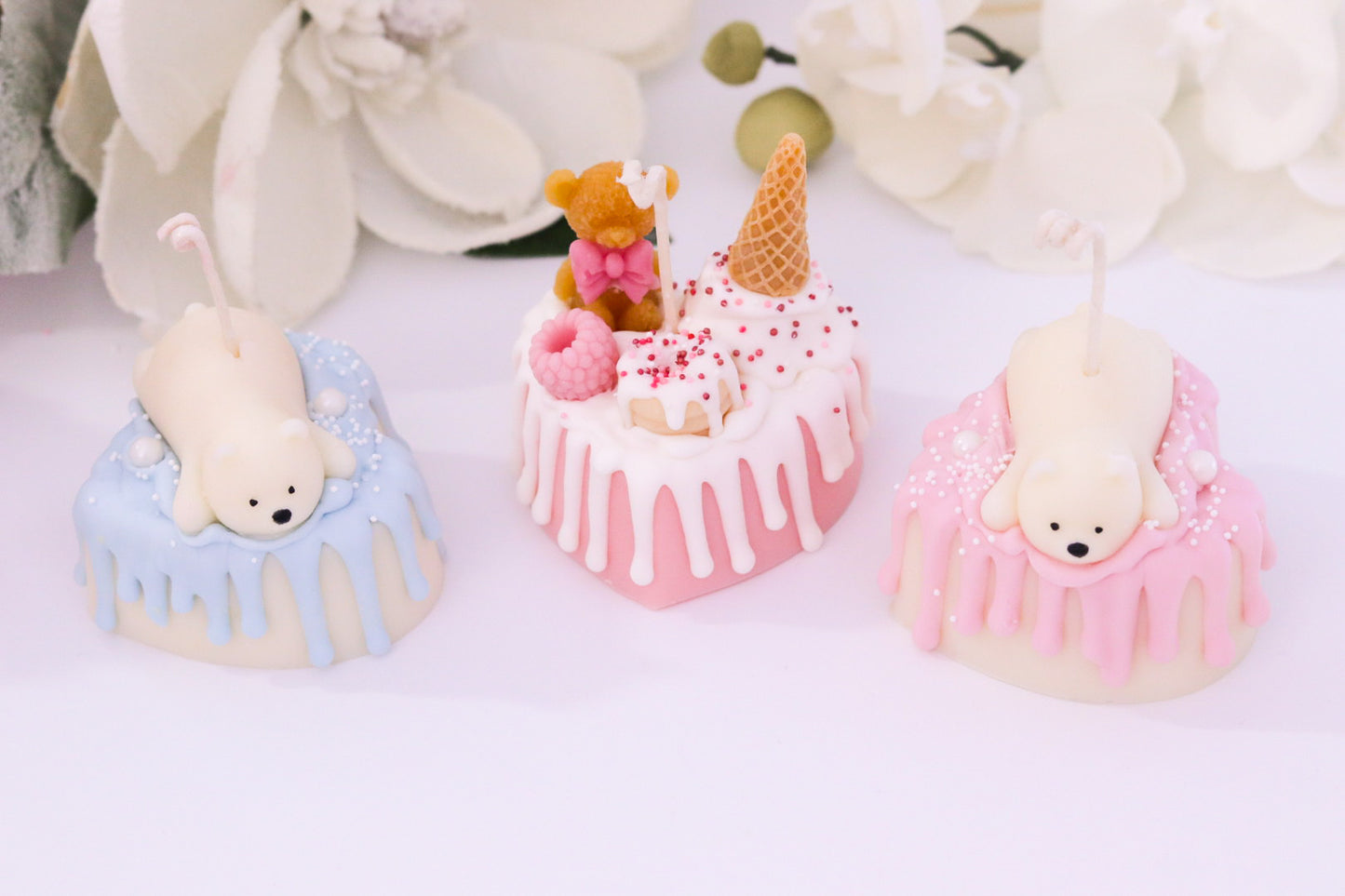 Decorative Small Polar Bear Cake Candle (Pink)